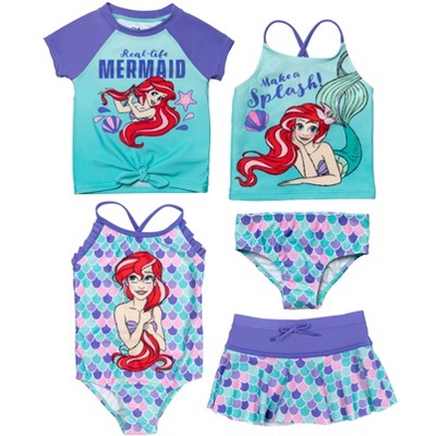 Disney Princess Ariel Big Girls One Piece Bathing Suit Rash Guard Tankini Top Swim Skirt Swimsuit And Bikini Bottom 5 Set Target