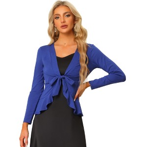 INSPIRE CHIC Women's Tie Front Long Sleeve Crop Ruffle Knit Cardigan Sweaters - 1 of 4