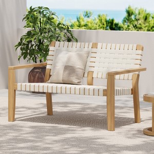 Patio Club Chair Loveseat Outdoor 2-Seater Sofa Armchair Outdoor Accent Chair, Acacia Wood&Woven Rope -ModernLuxe - 1 of 4