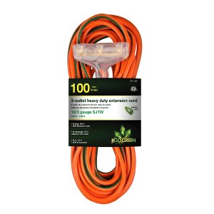 GoGreen Power (GG-15200) 12/3 100Õ SJTW 3-Outlet Heavy Duty Extension Cord, Lighted End, 100 Ft - 1 of 4