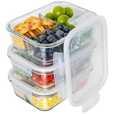 LunaLulinlk Glass Food Storage Containers with Lids, 3-Pack 34-Ounce Lunch Boxes, Airtight, Leak-Proof Locking Lids, BPA-Free