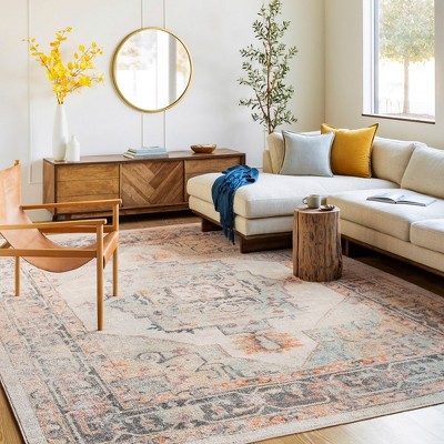 Zuidvelde Gray and Cream Oriental Pattern Area Rug
