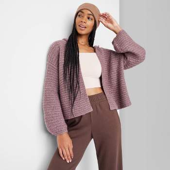 Women's Cropped Crewneck Cable Pullover - Wild Fable™ Mauve S
