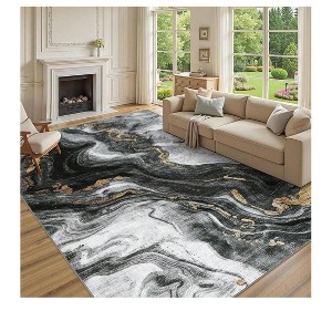 Black 5*7 Ft Modern Abstract Machine Washable Living Room Rug Non Slip Low Pile Colorful Area Rugs For Bedroom Stain Resistant Contemporary Soft Acce - 1 of 4