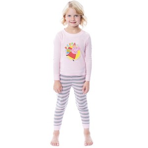 Peppa Pig Girls Pink and Grey Striped Pajamas Shirt and Pant Tight Fit Set Pink - 1 of 3