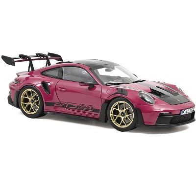 2022 Porsche 911 GT3 RS Weissach Pack Ruby Star Red with Carbon Top and Hood Stripes 1/18 Diecast Model Car by Norev