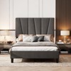Full Size Bed Frame with Adjustable Headboard, Linen Upholstered Full Platform Bedframe with Strong Wooden Slats, Mattress Foundation, - 2 of 4