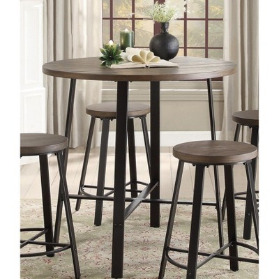 NicBex Round Dining Table 42" Modern Gray Wood Grain Table Top with Metal Black Legs for Dining Room