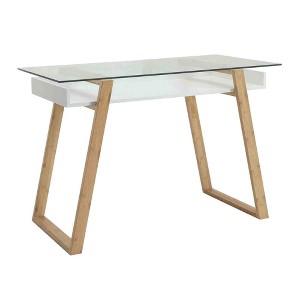 Breighton Home Oslo Sundance Desk White: Mid-Century Modern, Glass Surface, MDF Frame, Open Shelf - 1 of 4
