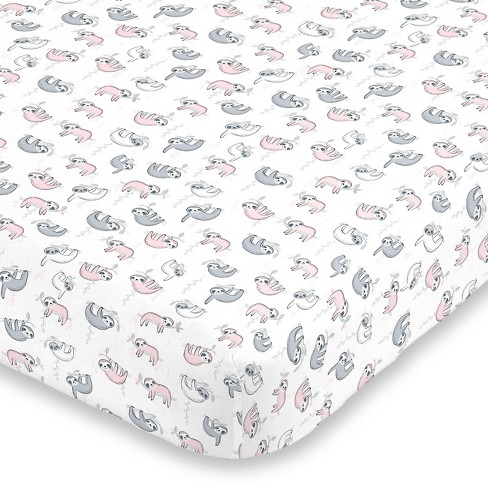 Nojo Super Soft Sloth Fitted Mini Crib Sheet Pink Target