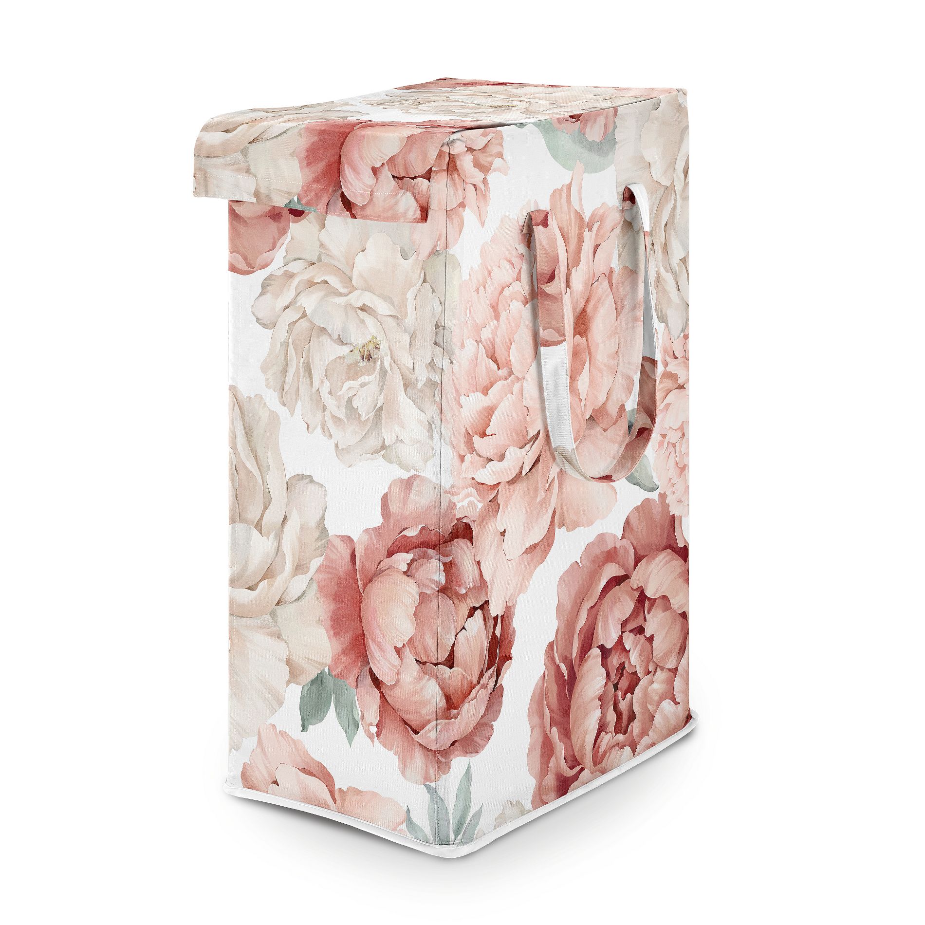 Sweet Jojo Designs Girl Foldable Laundry Hamper with Handles Peony Floral Garden Pink and Ivory