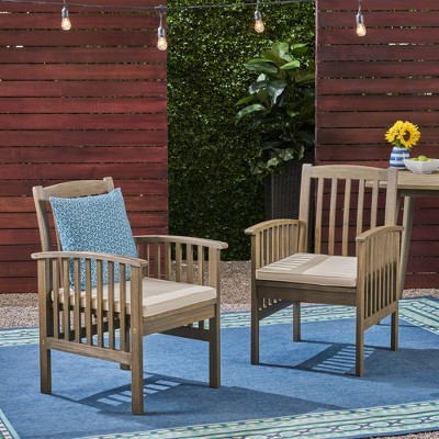 SKRAN Patio Dining Chairs with Cushions,Outdoor Porch Chair Set of 2 with Acacia Wood Frame, Easy Clean & Simple Assembly