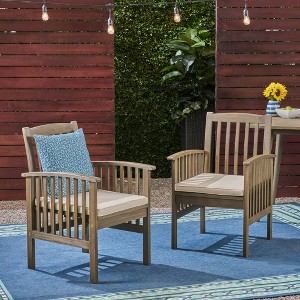 SKRAN Patio Dining Chairs with Cushions,Outdoor Porch Chair Set of 2 with Acacia Wood Frame, Easy Clean & Simple Assembly - 1 of 4