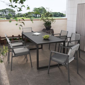 Modern Outdoor 7 Pieces Dining Set,Back Upholstered Dining Room Chair Set of 6 and Patio Table,Poolside Balcony Table and Chair-Cuddlewood - 1 of 4