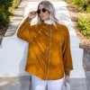 Amaryllis Women's Velvet Button-Down Shirt with Balloon Sleeves Oversized Fit Stylish Collar Detailed Stitching - 2 of 4
