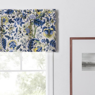 Floral Blue and Yellow Cotton Polyester Rod Pocket Valance