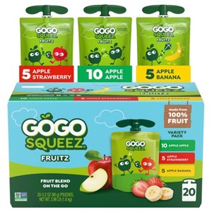 GoGo squeeZ Applesauce and Fruit Puree Variety Pack, Apple, Banana & Strawberry - 3.2oz/20ct - 1 of 4