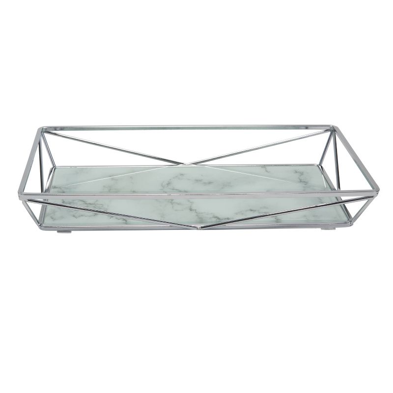 Geometric Tempered Glass Vanity Tank Tray White/Chrome - Home Details, 6 of 9