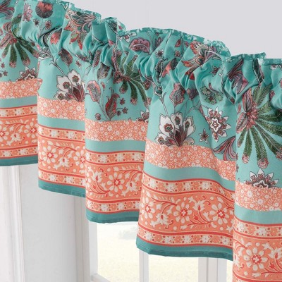 Audrey Turquoise and Coral Polyester Rod Pocket Valance
