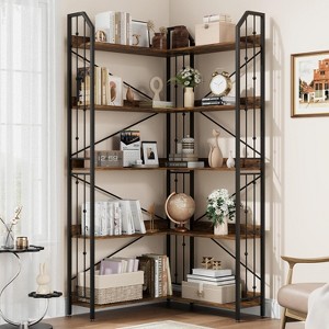 GAOMON Corner Bookshelf,L-Shaped Bookcase, Industrial Large Bookcases with Beaded Design Tall Display Rack Shelf for Living Room Bedroom - 1 of 4