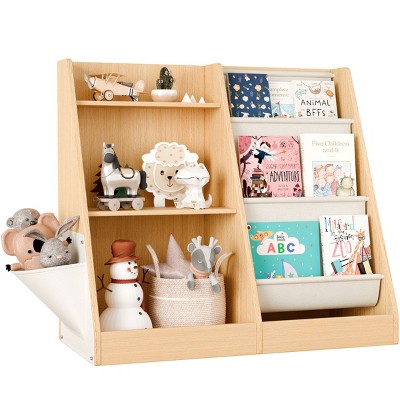 AZL1 Life Concept Kids Bookshelf Book Shelf Sling Bookcase Side Pocket Baby Toy Organizer Nursery Playroom Toddler Childrens, Beige, 32.3"*15.7"*29.5"
