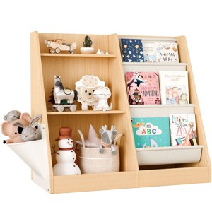 AZL1 Life Concept Kids Bookshelf Book Shelf Sling Bookcase Side Pocket Baby Toy Organizer Nursery Playroom Toddler Childrens, Beige, 32.3"*15.7"*29.5" - 1 of 4