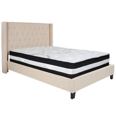 Emma and Oliver Extended Side Accent Nail Trimmed Platform Bed & Mattress