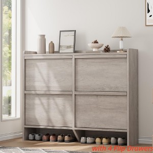 Shoe Cabinet with 2/3/4/6 Flip Drawers/ with 3 Flip Drawers & Side Door, Wooden Shoe Organizer w/Adjustable Shelf, Shoe Storage for Entryway - 1 of 4