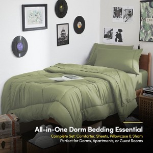 7PC Campus Ready Dorm Twin XL Bedding Bundle, Solid Comforter, Pillows and Sheet Set - 1 of 4