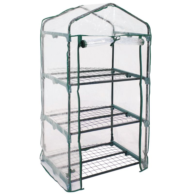 Sunnydaze Outdoor Portable Growing Rack 3-Tier Greenhouse with Roll-Up Door - 3 Shelves - Clear, 1 of 13