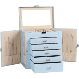 6-Tier Jewelry Box with Mirror, 5 Drawers, PU Leather Organizer - 1 of 4