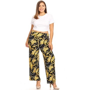 Women's Plus Size Printed Palazzo Pants - White Mark - 1 of 3