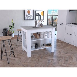 Kitchen Island with Three Shelves and Four Legs - 1 of 4