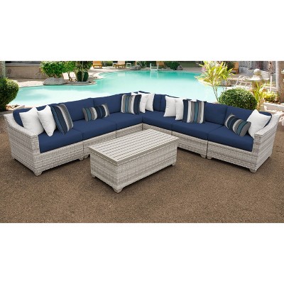 Fairmont 8pc Patio Sectional Seating Set with Cushions - Navy - TK Classics