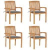 vidaXL 4X Solid Teak Wood Stacking Patio Chairs - Cushions Included, Indoor/Outdoor Use, Gray Upholstery - 2 of 4
