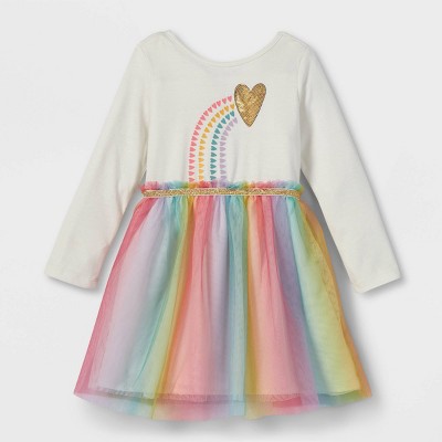 Toddler Girls' Sequin Rainbow Heart Long Sleeve Tutu Dress - Cat & Jack™ Cream