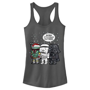 Juniors Womens Star Wars Christmas Boba It's Cold Outside Racerback Tank Top - 1 of 4