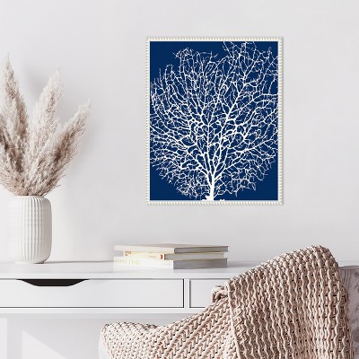 Navy and White Coral Beaded Framed Canvas Wall Art