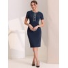 Allegra K Women's Work Business Round Neck Tweed Trim Short Sleeve Sheath Dress - 4 of 4