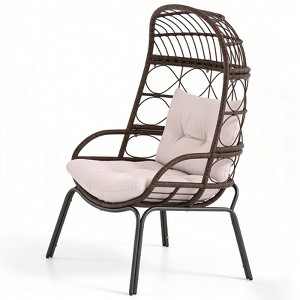 Gymax Patio Wicker Rattan Hanging Egg Chair with Cushioned Seat