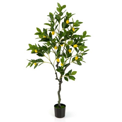 Costway 1 Pcs 4 Ft Tall Artificial Lemon Tree With Lemon Fruits, Cement ...