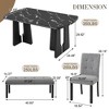6-Piece Faux Marble Dining Table Set, Geometric Legs, 4 Tufted Upholstered Chairs & Bench - ModernLuxe - 3 of 4