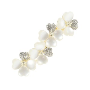 Unique Bargains Rhinestones Freesia Flower French Barrette Hair Clips Gold Tone White 1 Pc - 1 of 4