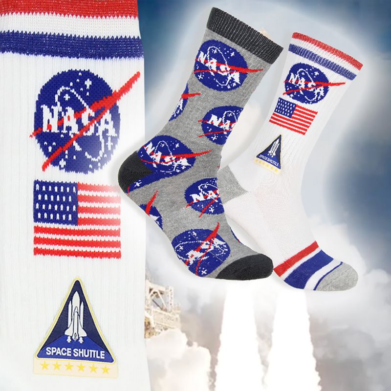 Buzz Aldrin NASA Meatball Logo and Symbols Crew Socks 2 Pair Calf High Multicoloured, 4 of 6