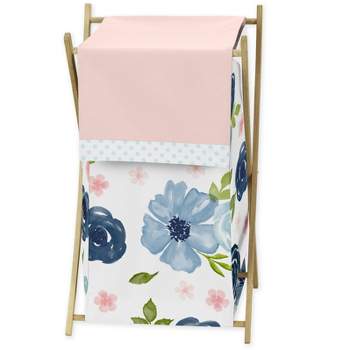 Sweet Jojo Designs Girl Laundry Hamper Watercolor Floral Blue Pink and White