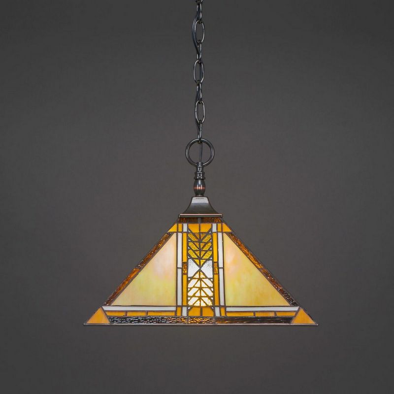 Toltec Lighting Any 1 - Light Pendant in  Black Copper with 14" Santa Cruz Art Glass Shade, 1 of 2