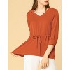 INSPIRE CHIC Women's Elegant 3/4 Sleeves V Neck Drawstring Waist Peplum Top Blouse Shirts - 2 of 4