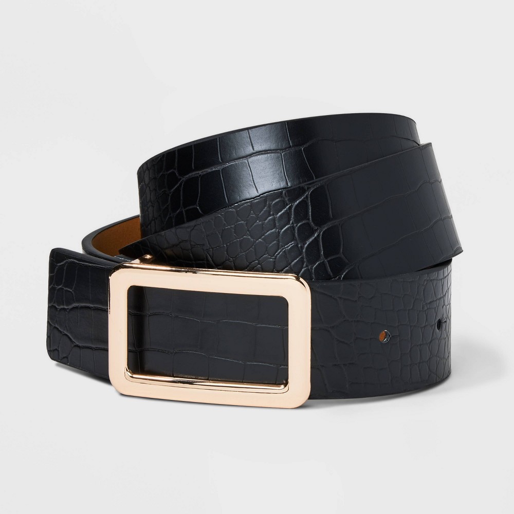 Photos - Belt Women's Square Buckle  - A New Day™ Black L gold