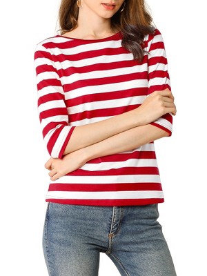 INSPIRE CHIC Women's Elbow Sleeves Boat Slim Fit Casual Stripe Animal Print Multi Floral Pattern T-Shirt