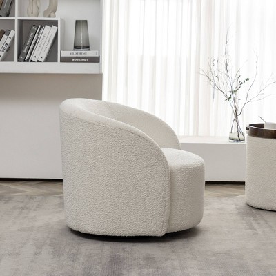 Cream Upholstered Swivel Barrel Accent Chair with Wood Frame